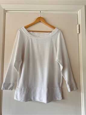 Caslon Womens White Long Sleeve Distressed SweatShirt Top
